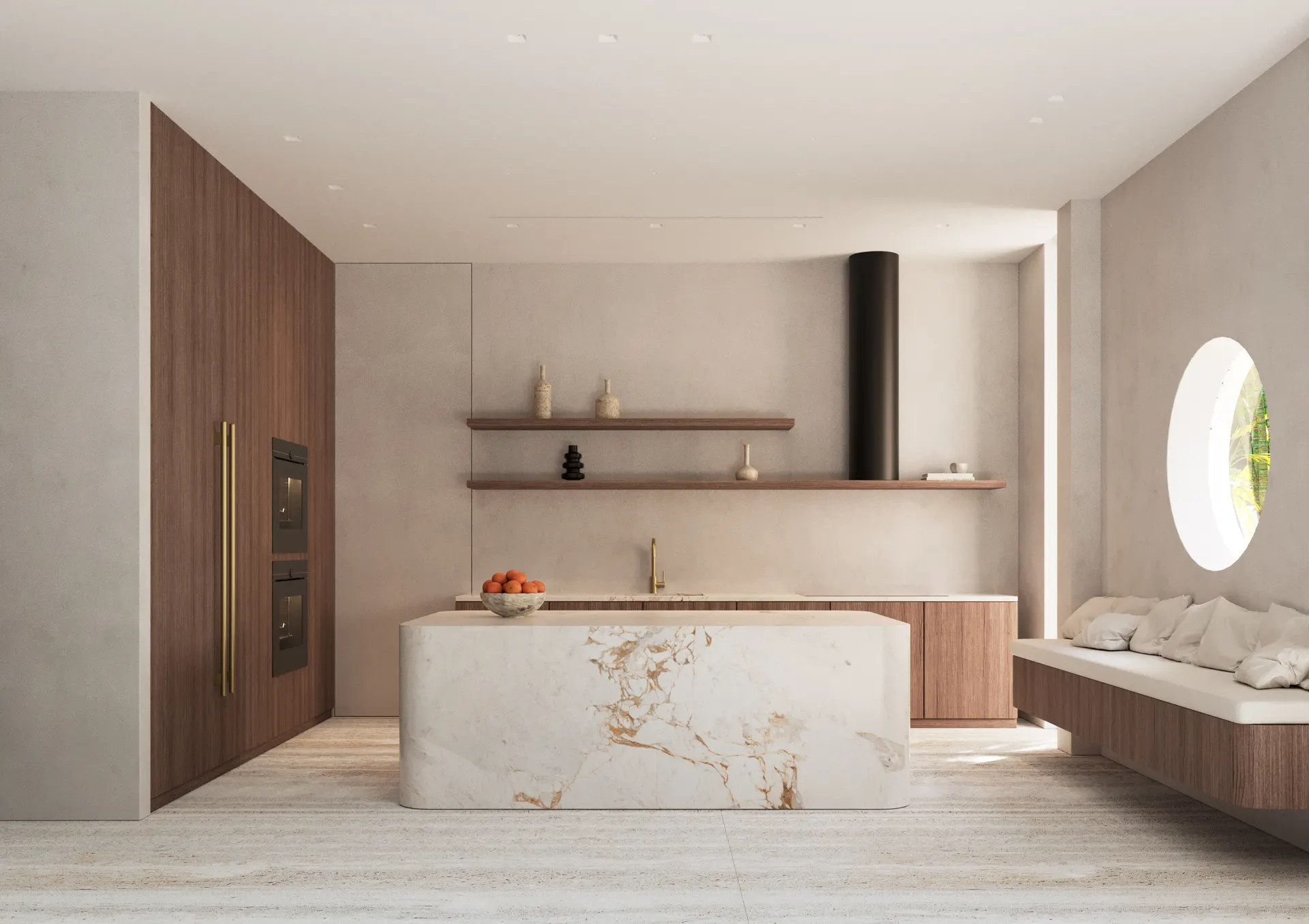 Moving through, the kitchen